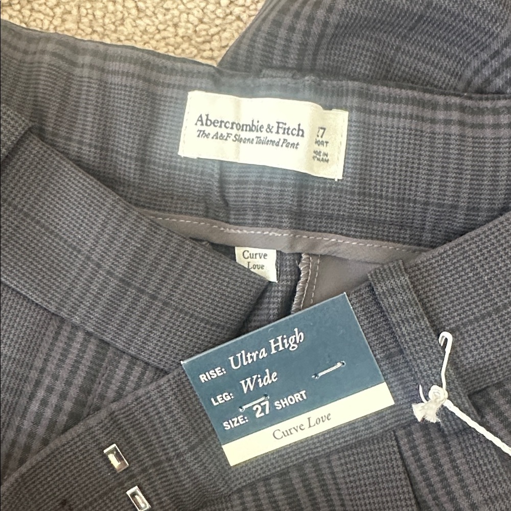 A&F Curve Love Sloane Tailored Wide Leg Pant - Black Plaid size 27 SHORT - Picture 5 of 5